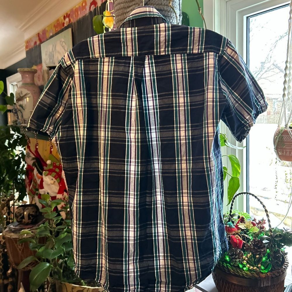 American Apparel Plaid Button Up Shirt Mens Small Blue Green Short Sleeve Cotton - Picture 5 of 16